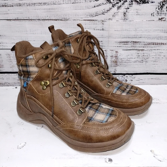 Rocket Dog Bristol Coast‎ Engine Boots in Brown size 8 Hiking Plaid Lace Up - Picture 3 of 8